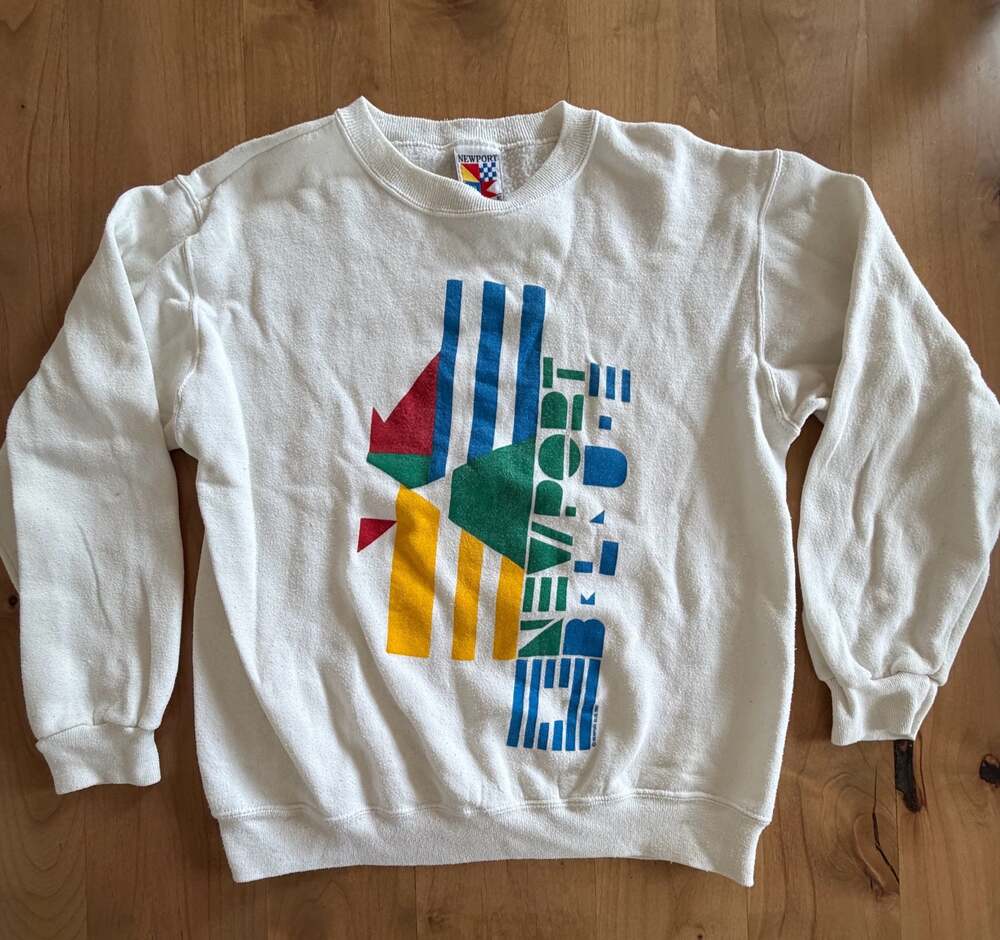 Vintage 1987 Newport Blue Abstract Geometric Graphic Crewneck Sweatshirt L